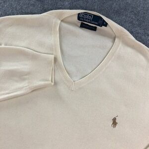 Polo Ralph Lauren Mens Pima Cotton Sweater L Cream Long Sleeve Knit Vest Preppy